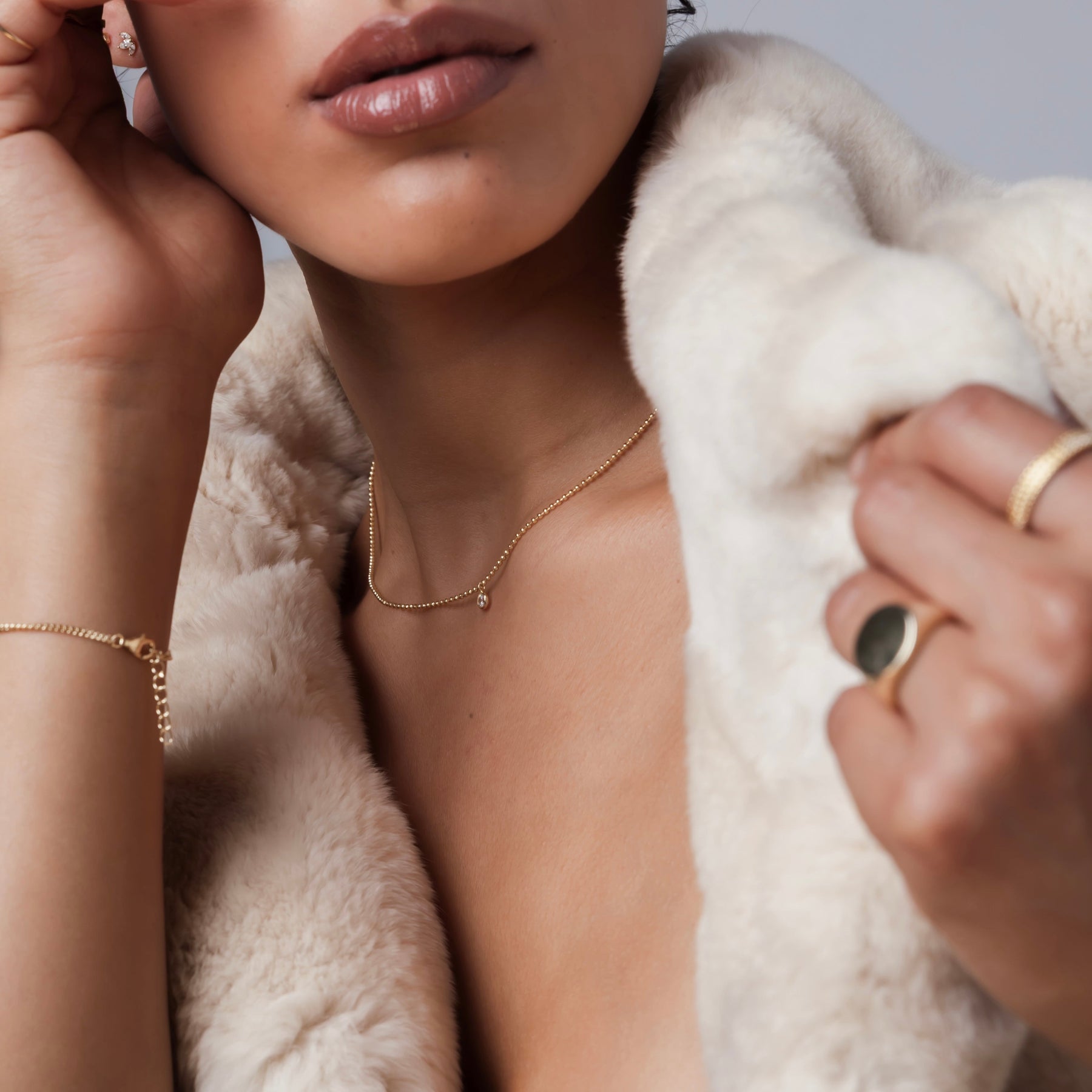 Ball Chain with  Bezel-Set CZ Necklace