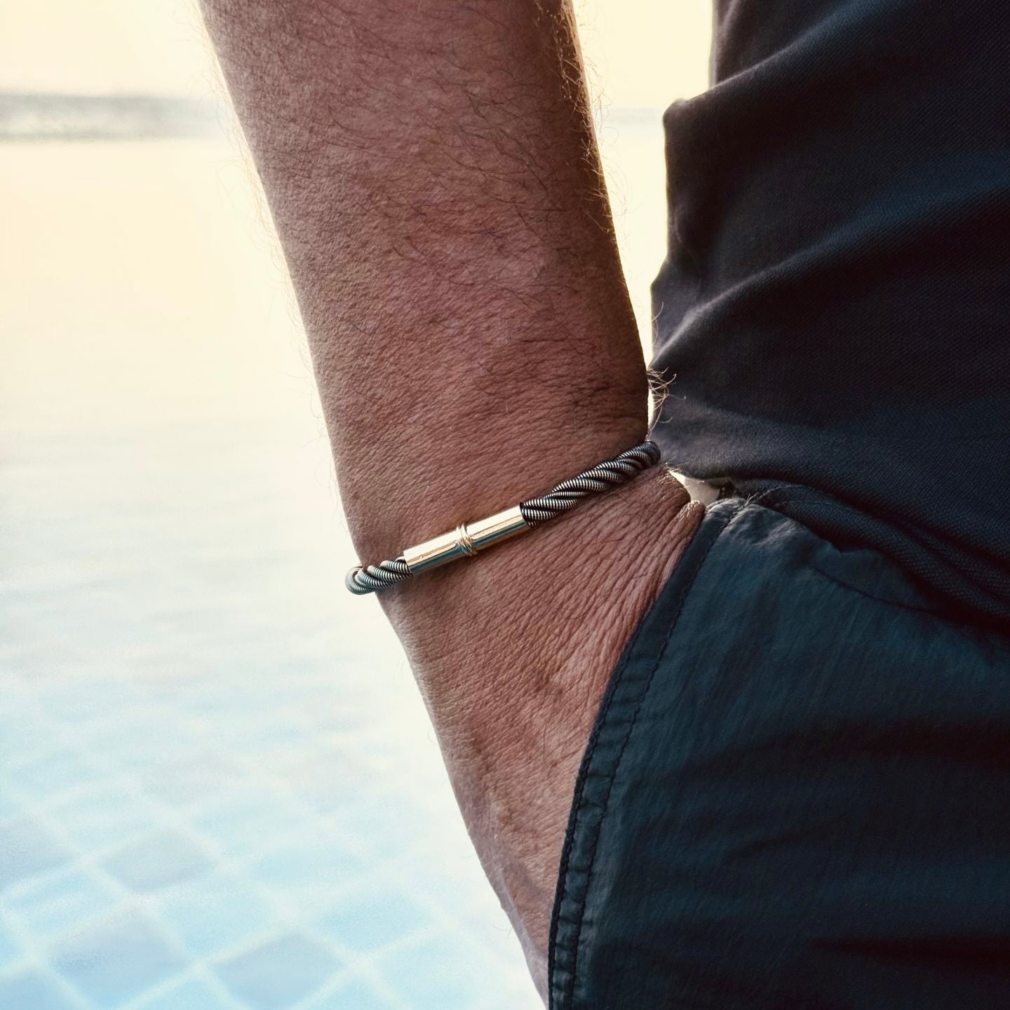 Chunky Dark Grey Guitar String Bracelet