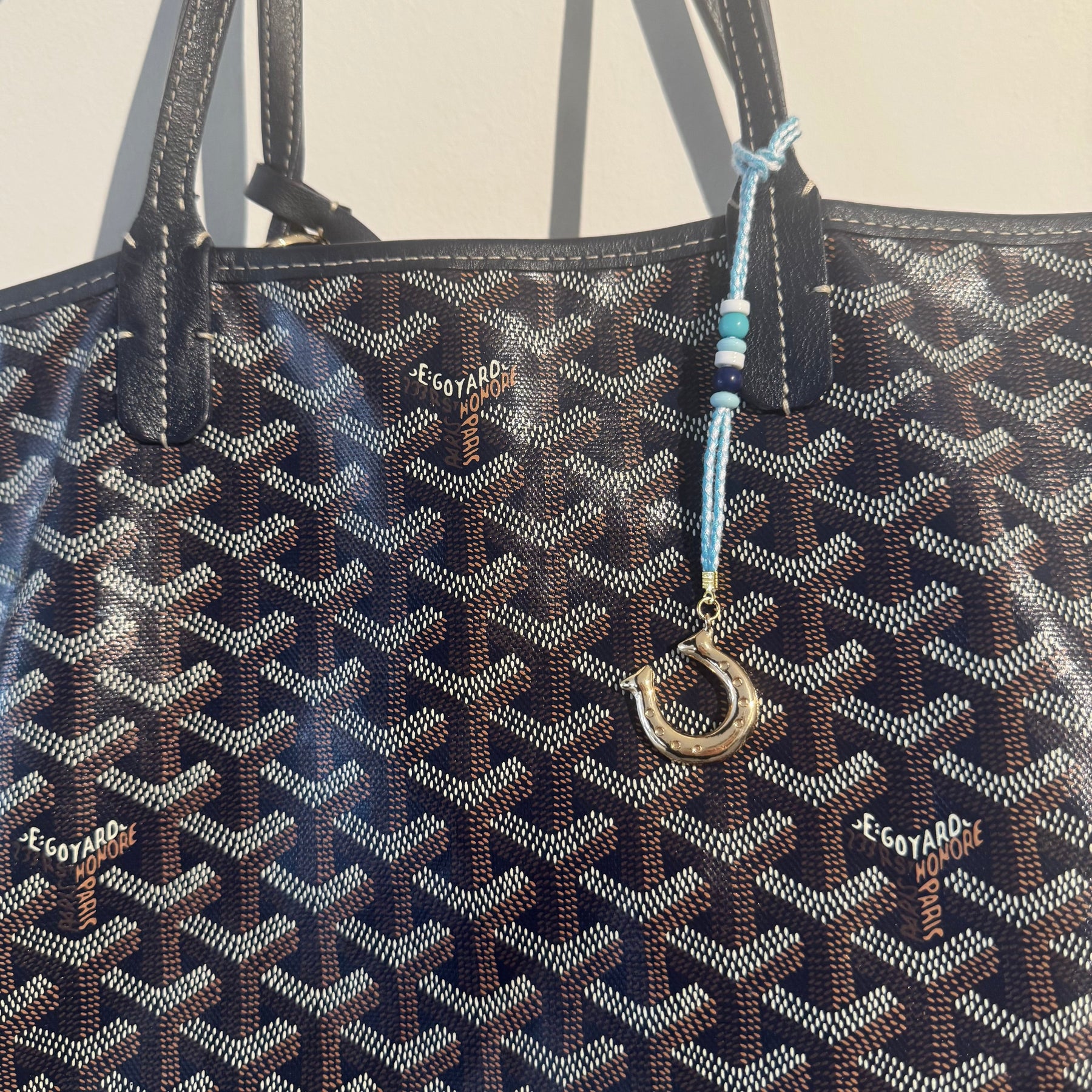 Horseshoe on Blue Braided Rope Bag Charm