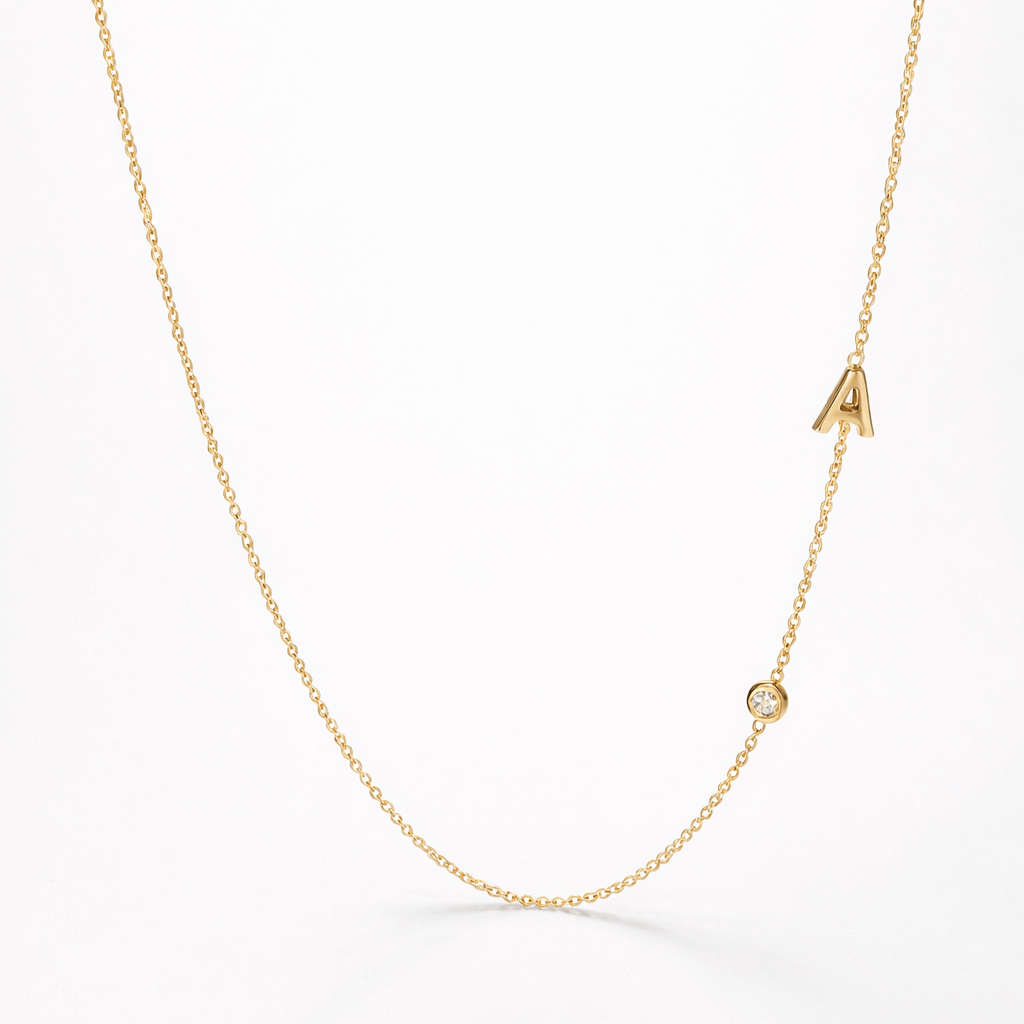 Asymmetrical Initial Birthstone Necklace
