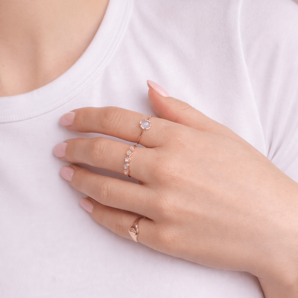 10K Gold Yasi Blue Aquamarine Cabochon Ring