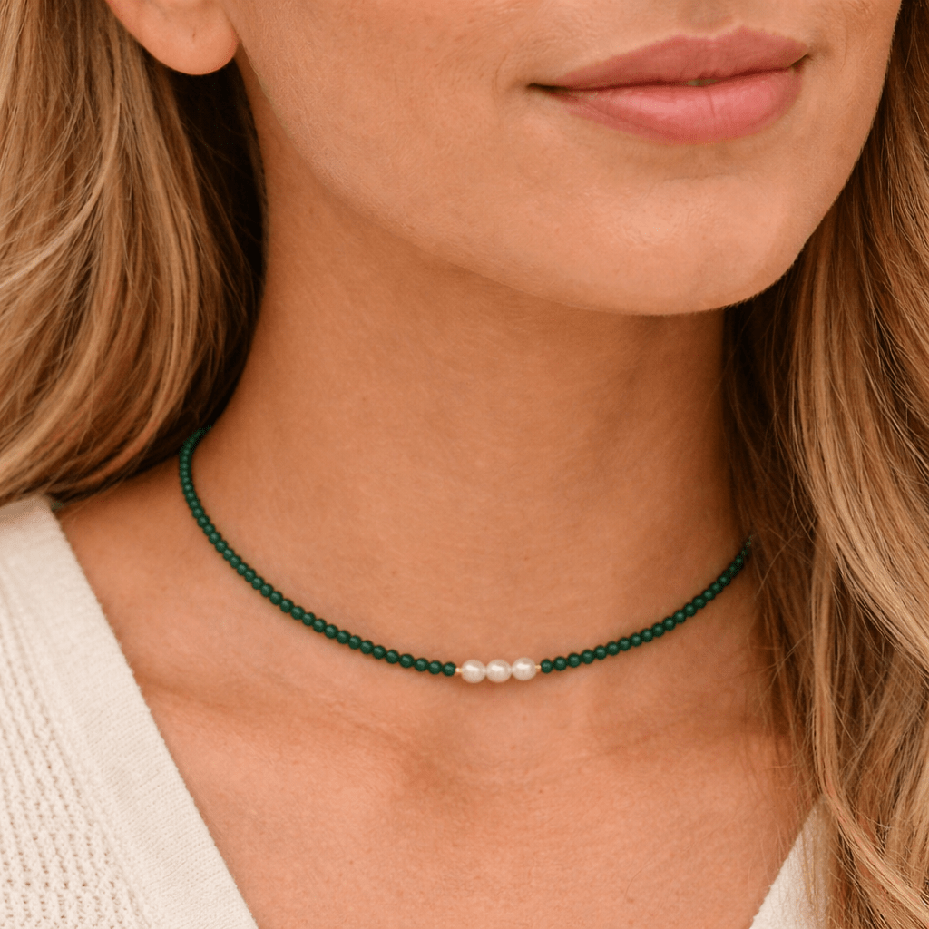 Jade Green and Pearl Necklace