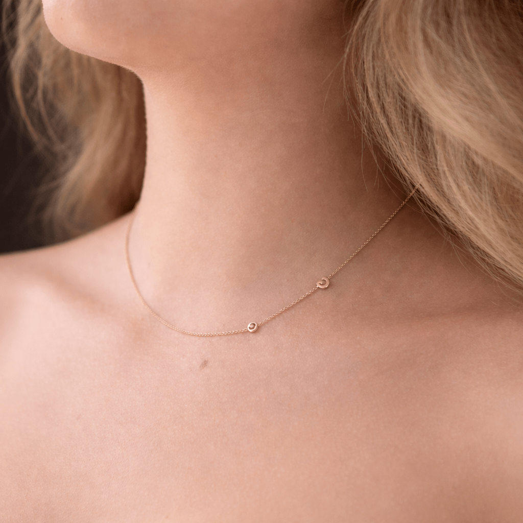 Asymmetrical Initial Birthstone Necklace