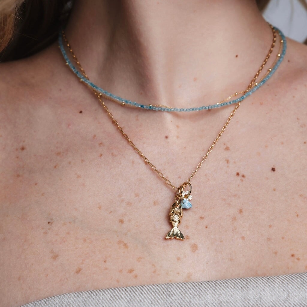 Petite Beaded Necklace- Blue Topaz