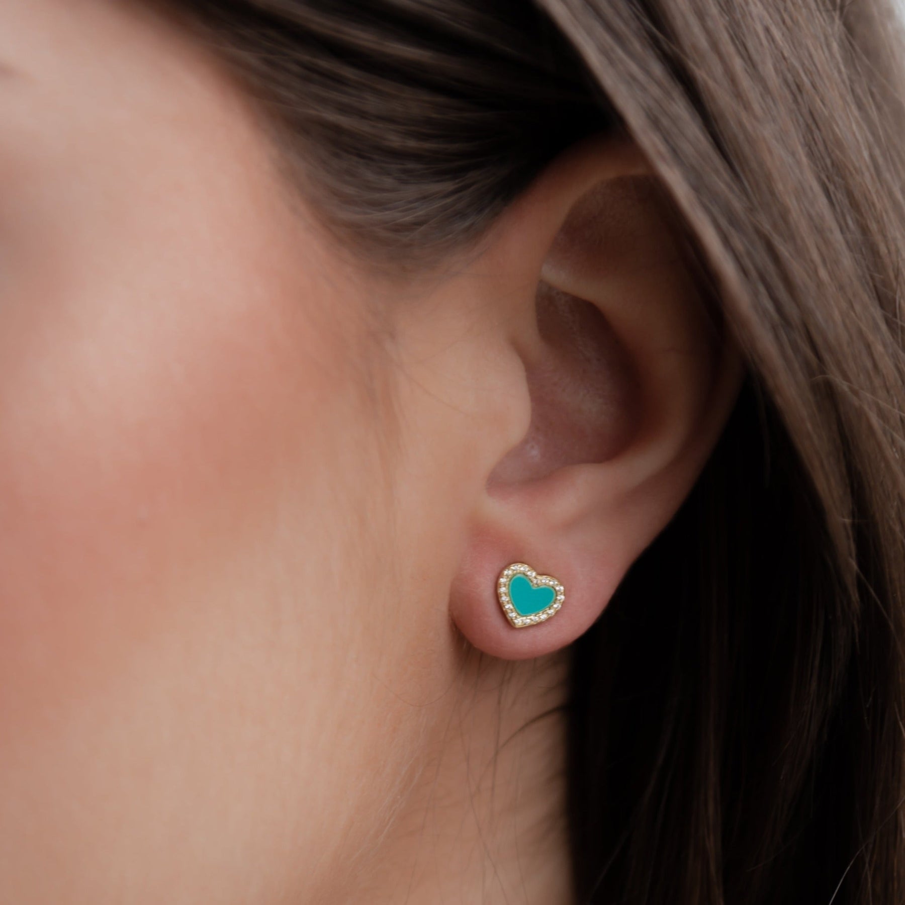 Evie Turquoise Sparkly Heart Studs*