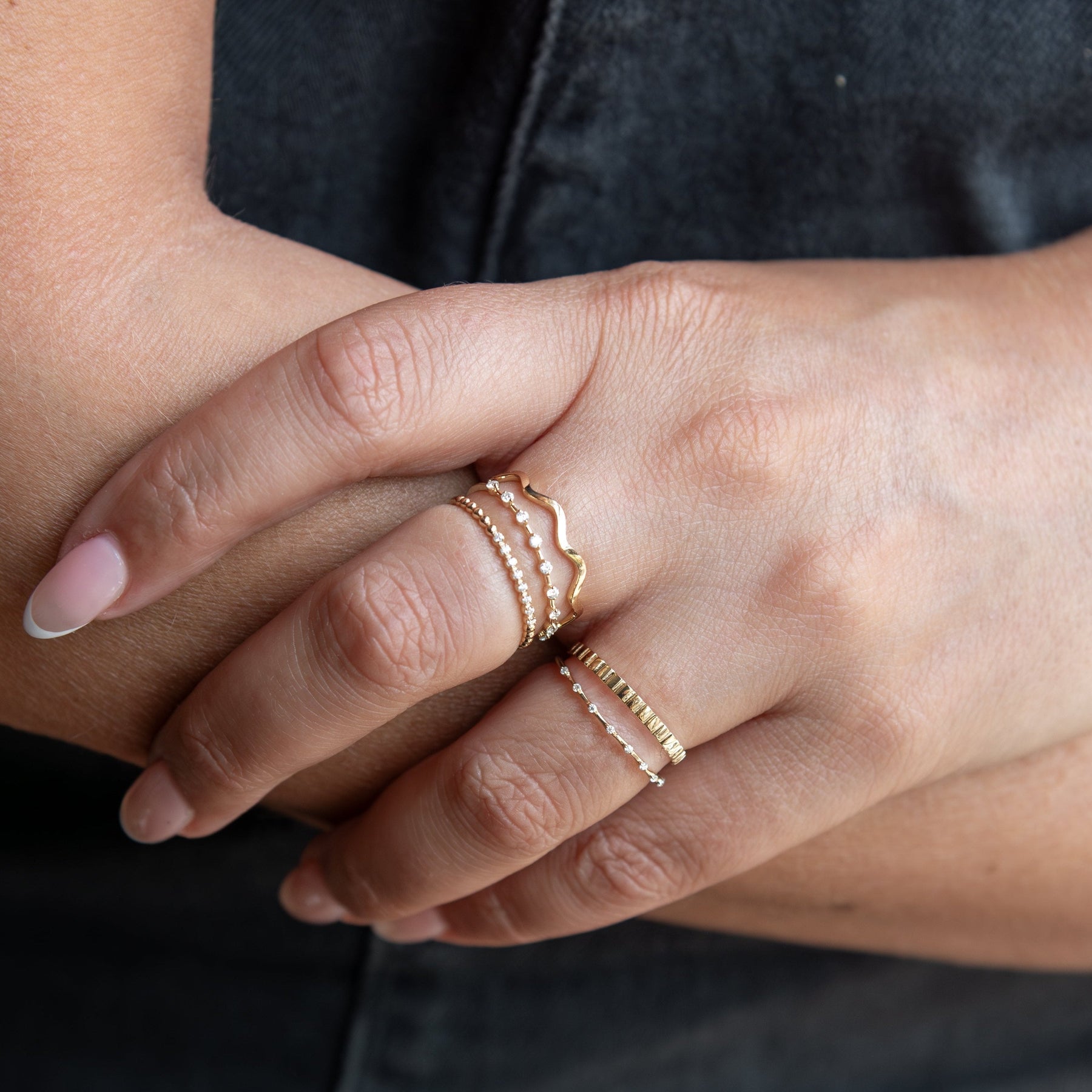 14K Gold Sparkly Beaded Ring