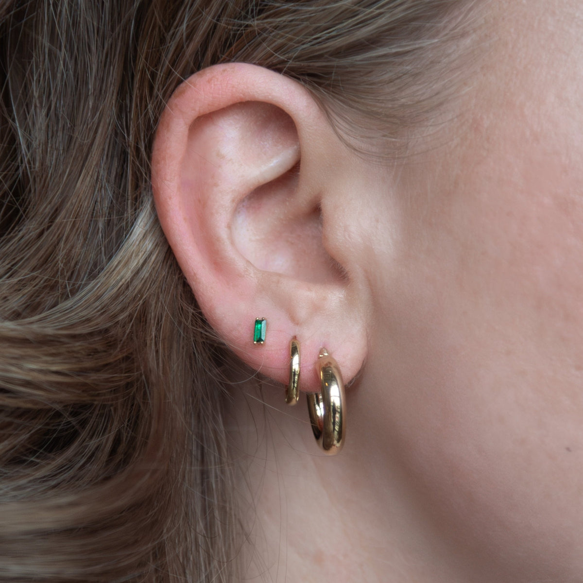 14K Gold Baguette Single Stud Earring