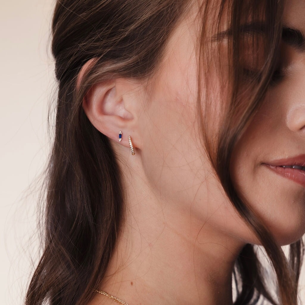 Baguette Cut Blue Single Stud