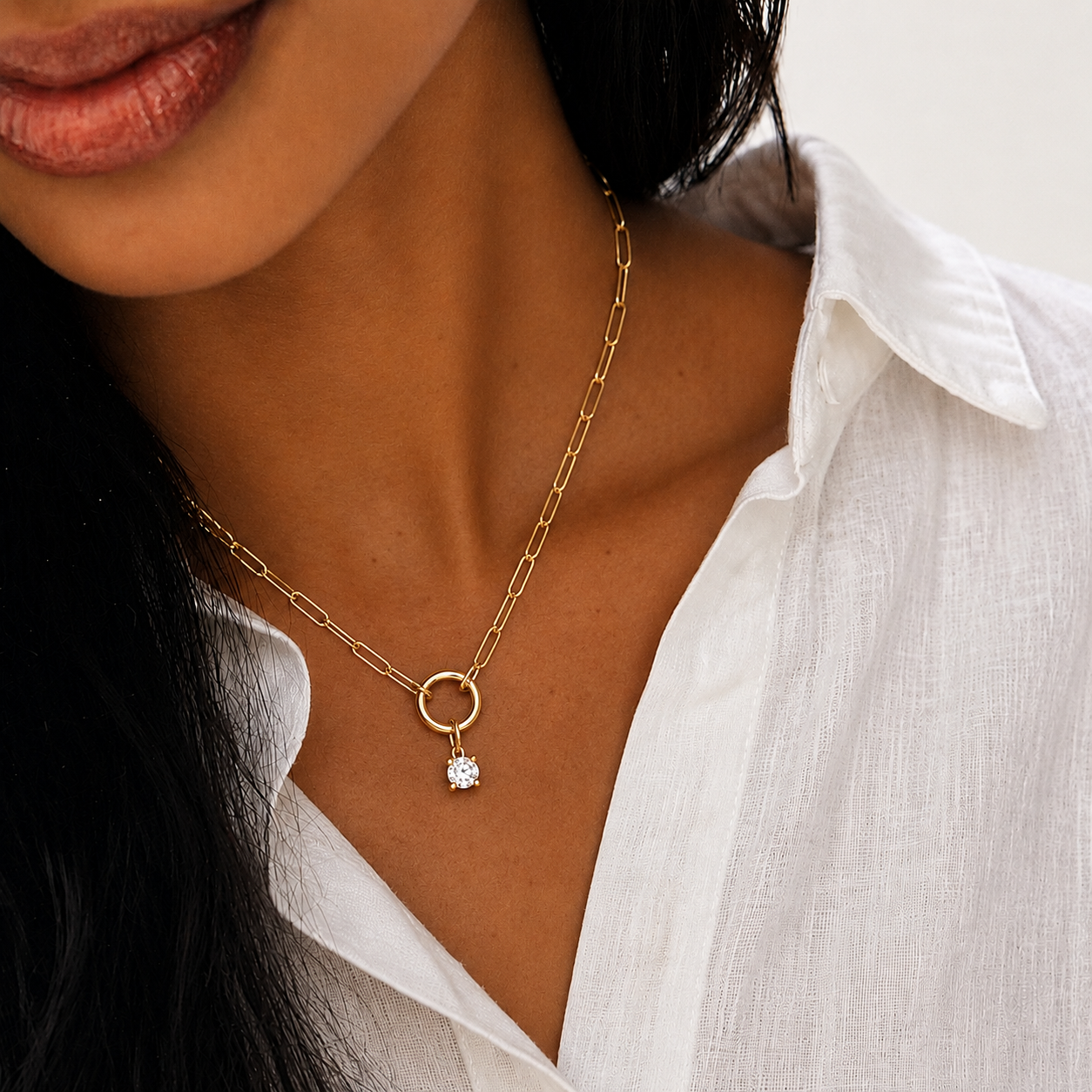 Charm Enhancer Paperclip Necklace with Birthstone Gold Vermeil
