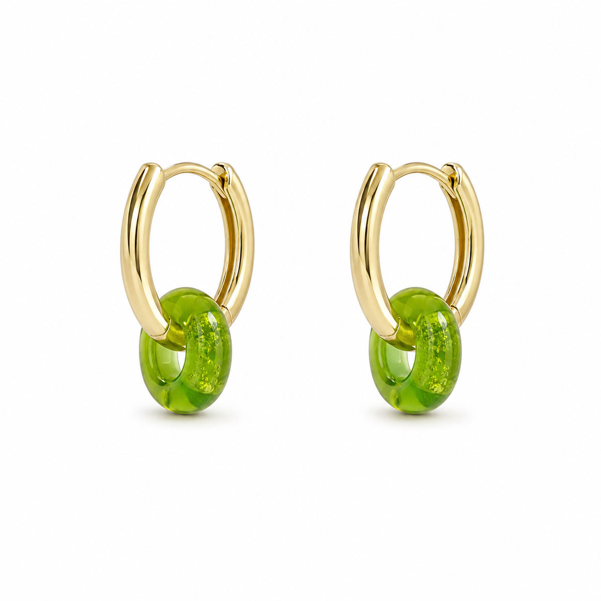 Hand-Torched Green Glass Hoops