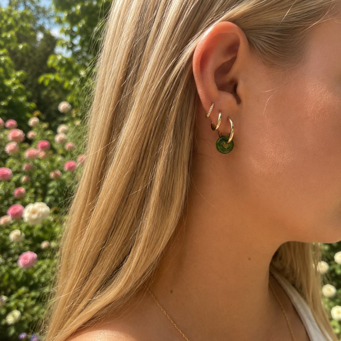 Hand-Torched Green Glass Hoops