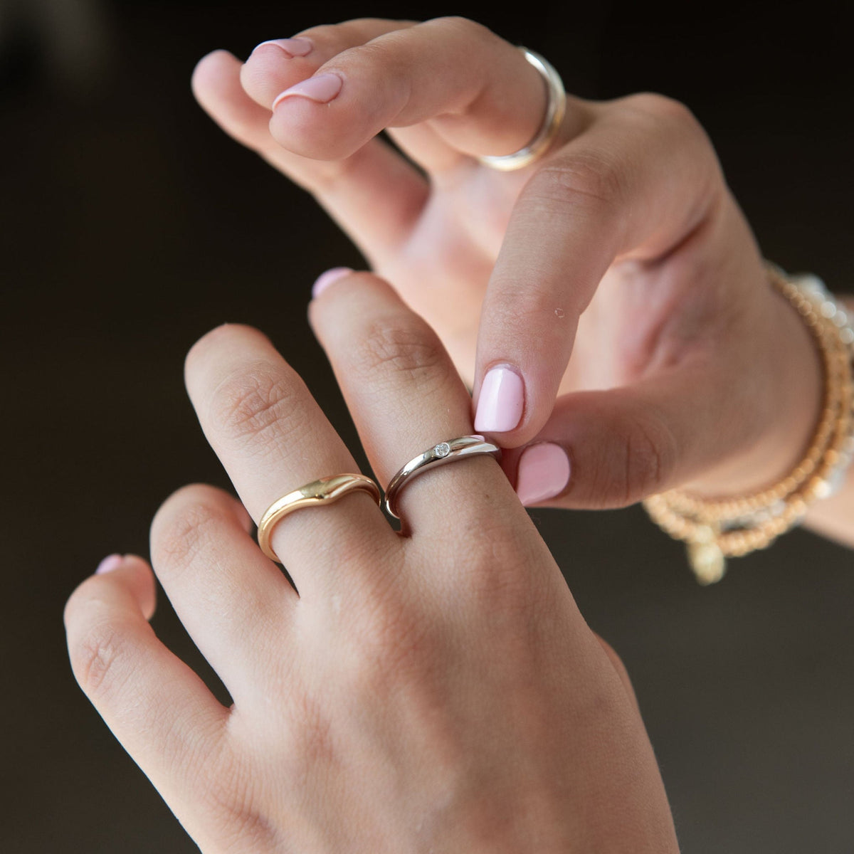Organic Stacking Ring with Single Stone