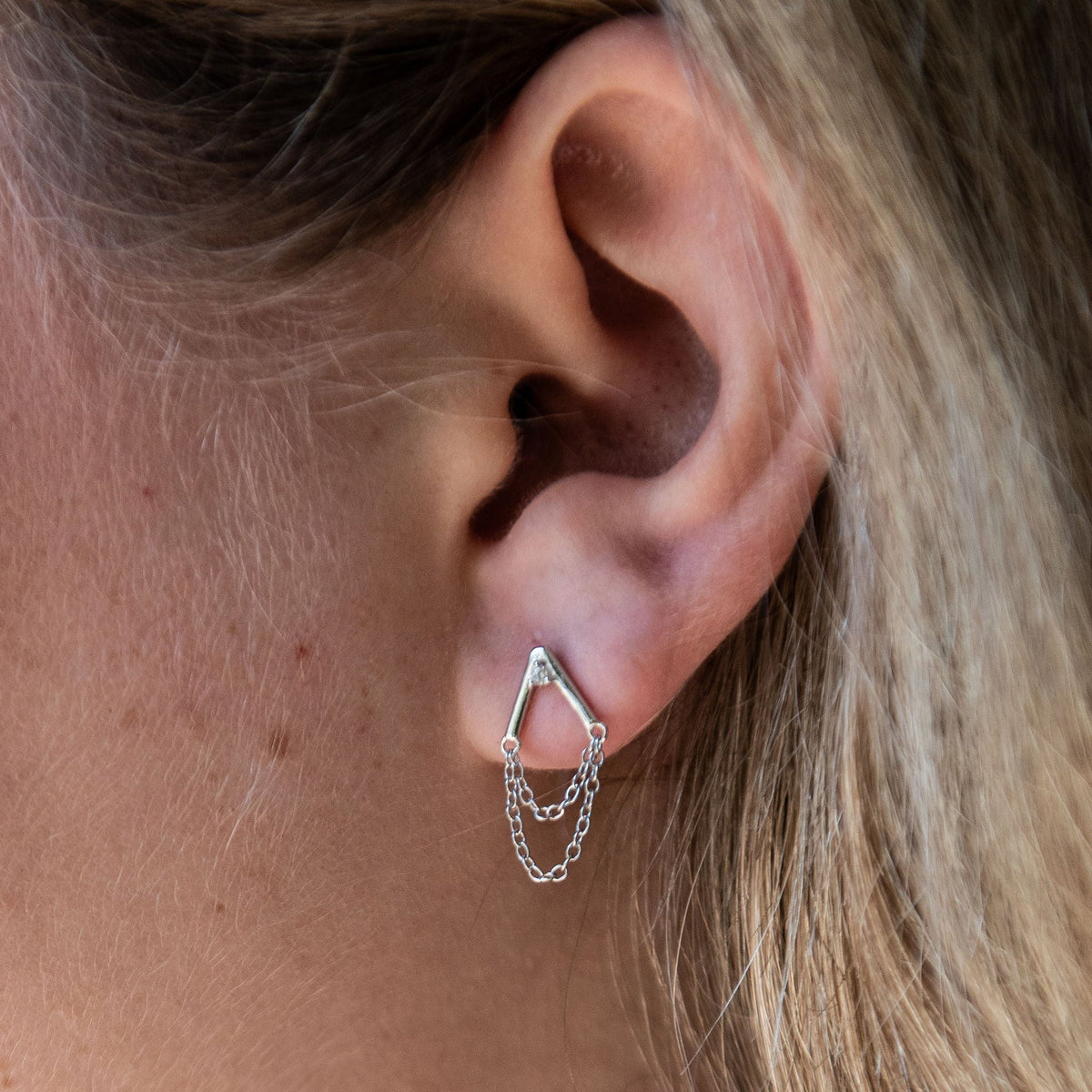 Chain Drop Stud Earrings