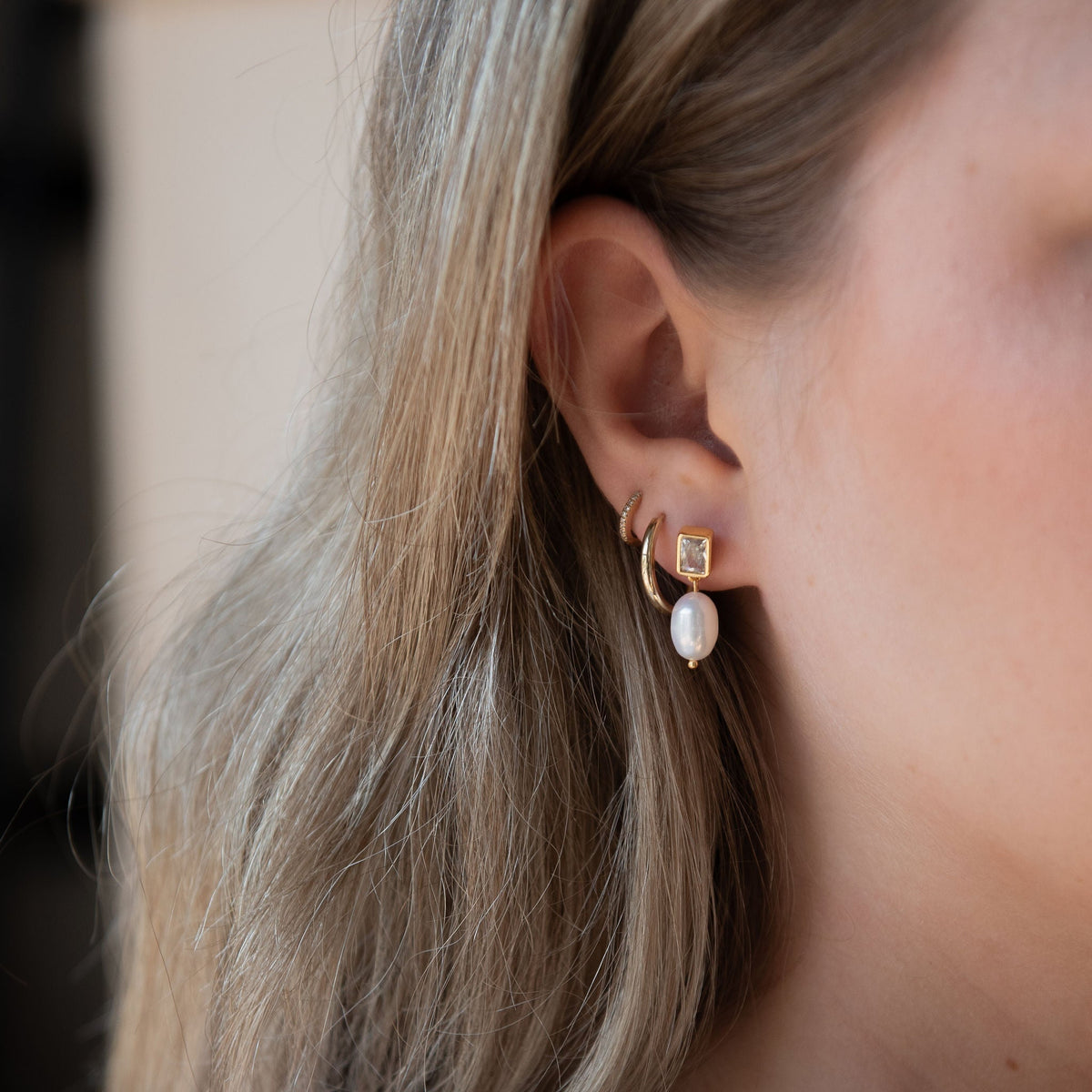 Pearl Drop Bezel Set Stud Earrings
