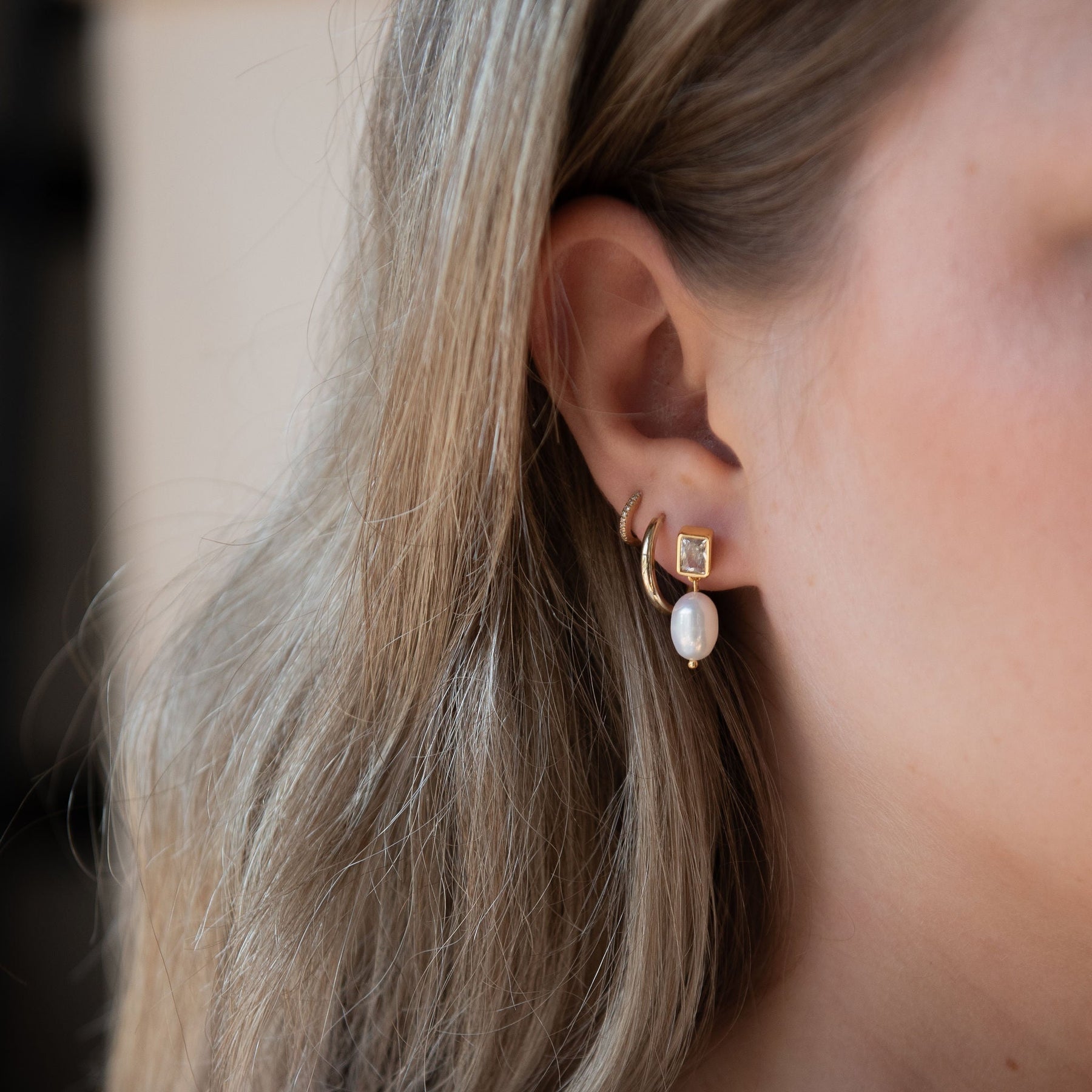 Pearl Drop Bezel Set Stud Earrings