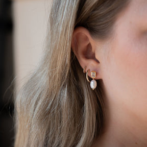 Pearl Drop Bezel Set Stud Earrings