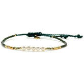 Cypress Green Bead and Pearl Thin Woven  Bracelet