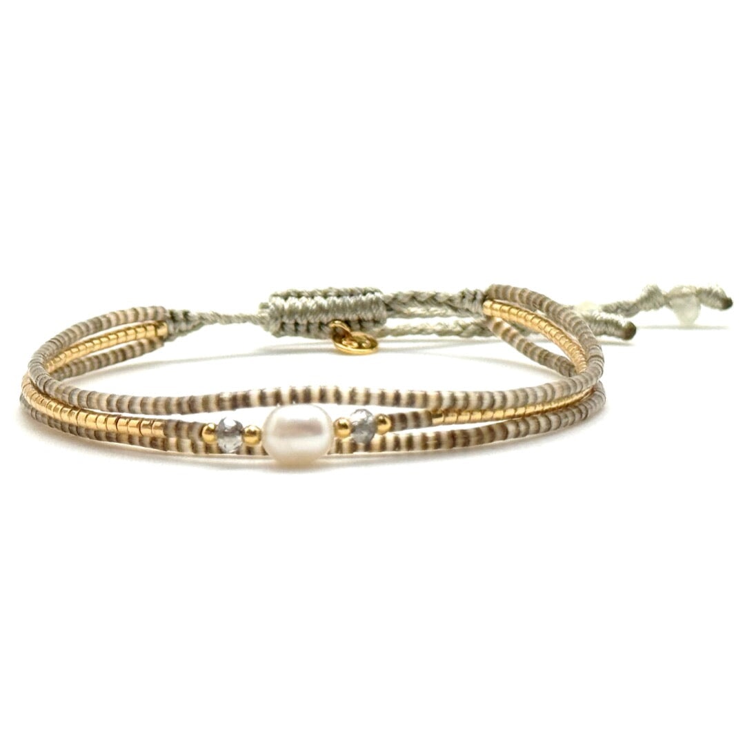 Jasmin Honey Layered Pearl and Woven Bead Bracelet