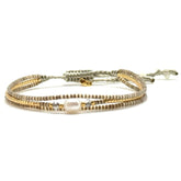 Jasmin Honey Layered Pearl and Woven Bead Bracelet