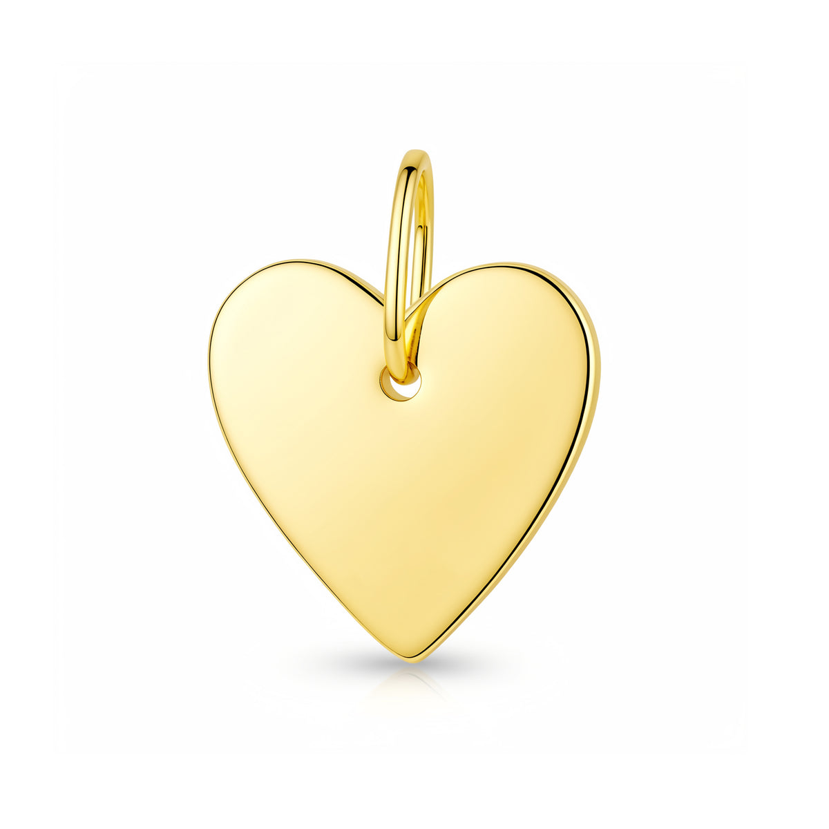 A polished yellow gold heart-shaped charm pendant with a small integrated loop at the top. Canadian company