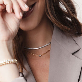 Pear Bezel on Paperclip Chain Necklace