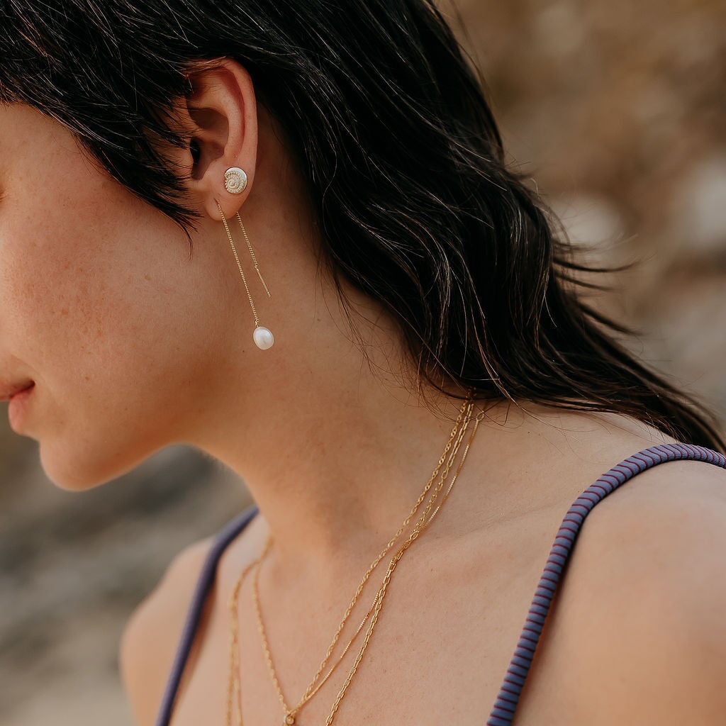 Pearl & Shell Threader Earrings