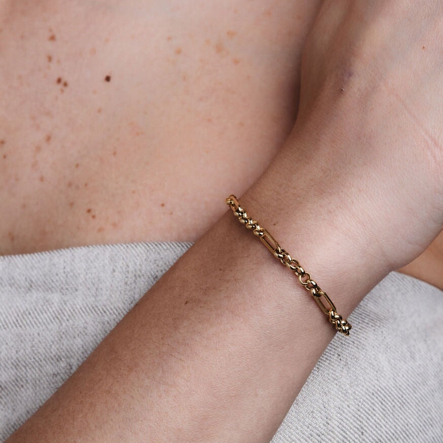 10K Trombone Mixed Link Chain Bracelet