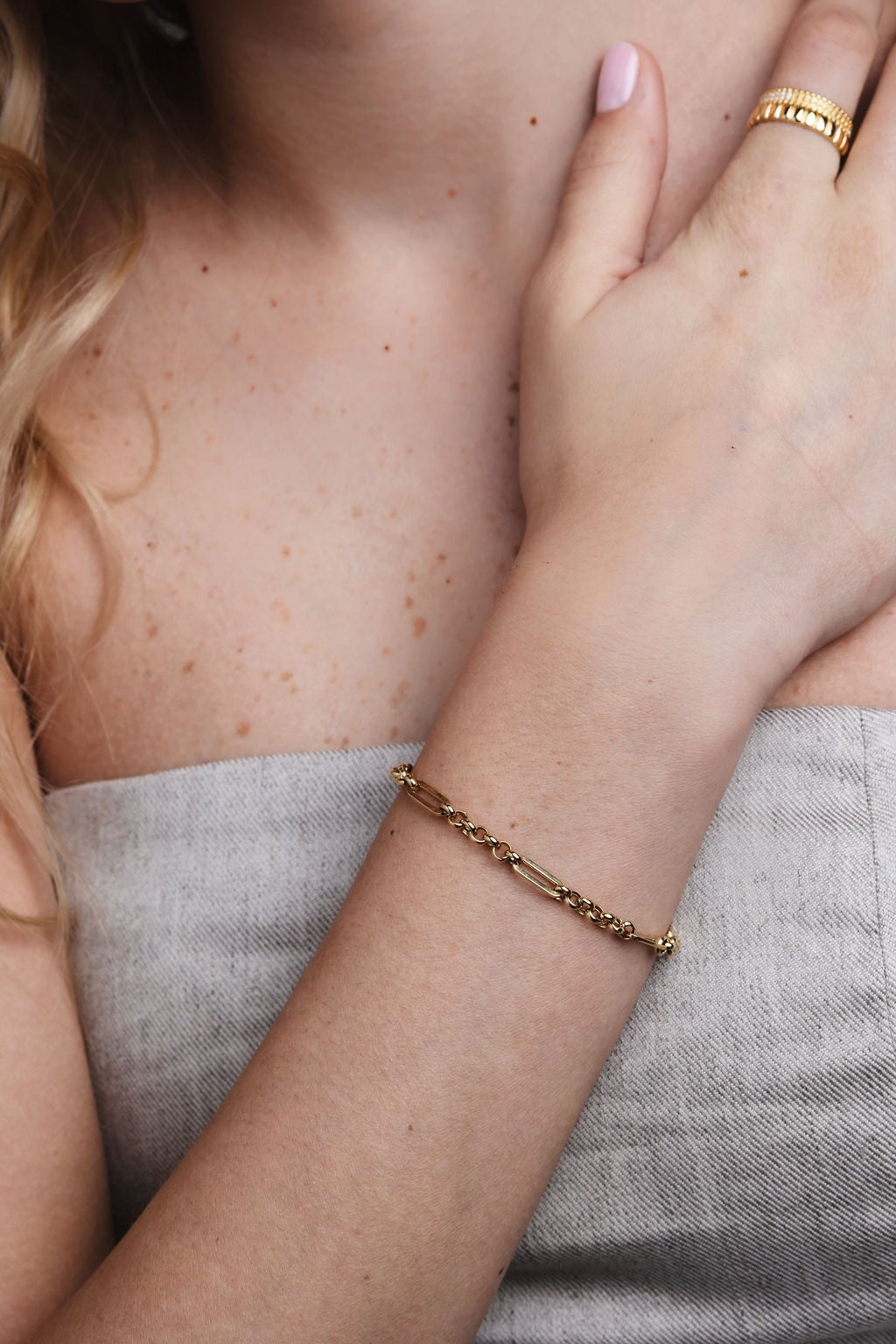 10K Trombone Mixed Link Chain Bracelet
