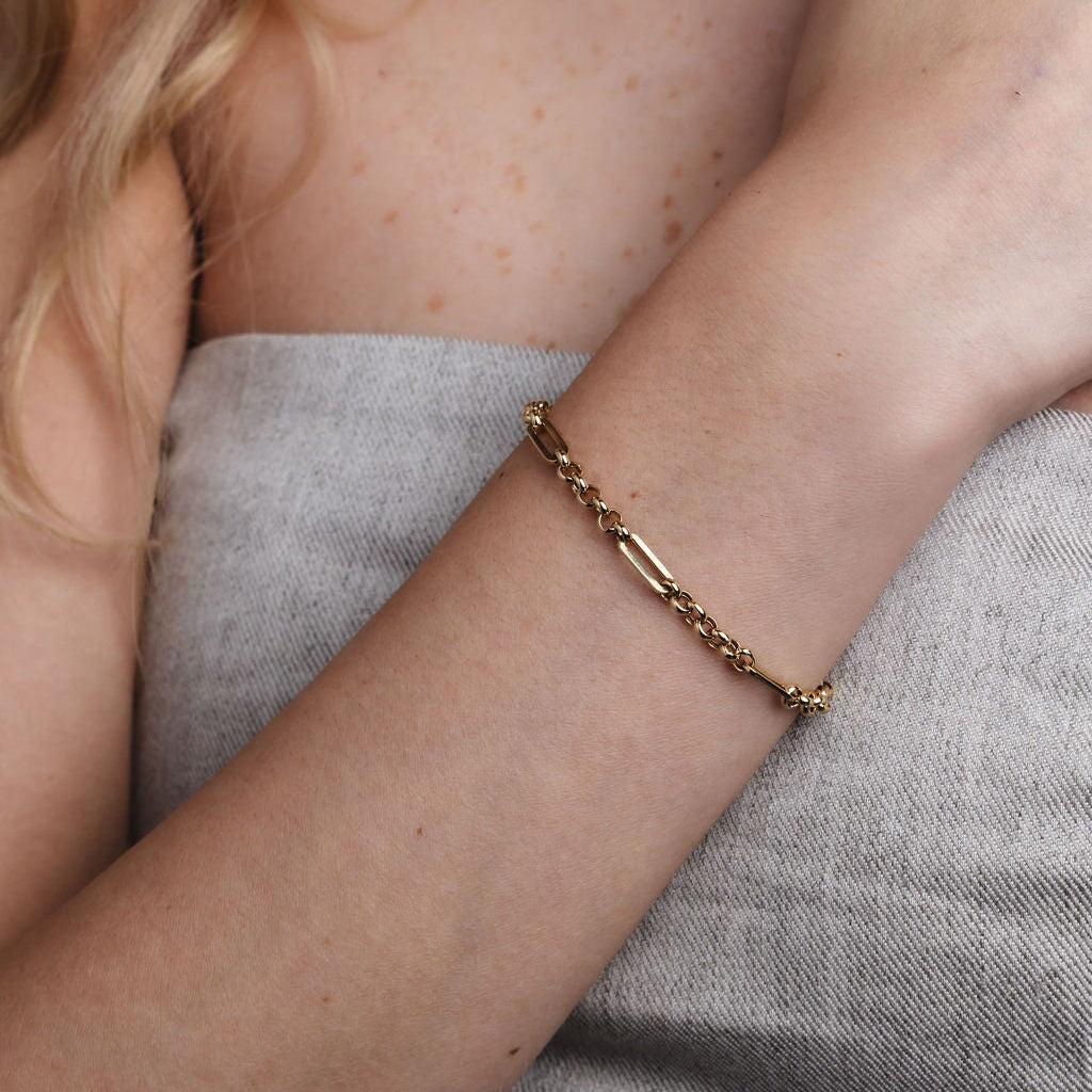 10K Trombone Mixed Link Chain Bracelet