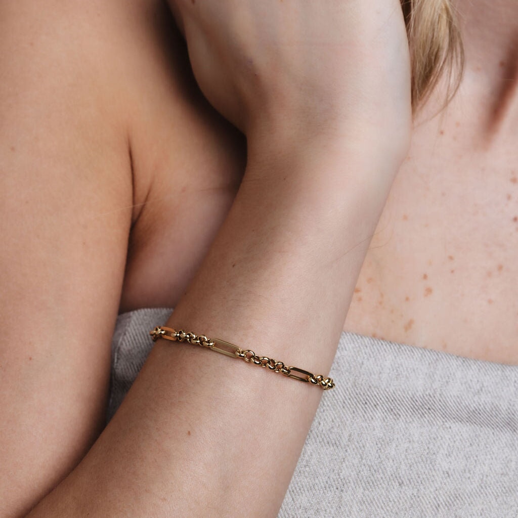 10K Trombone Mixed Link Chain Bracelet