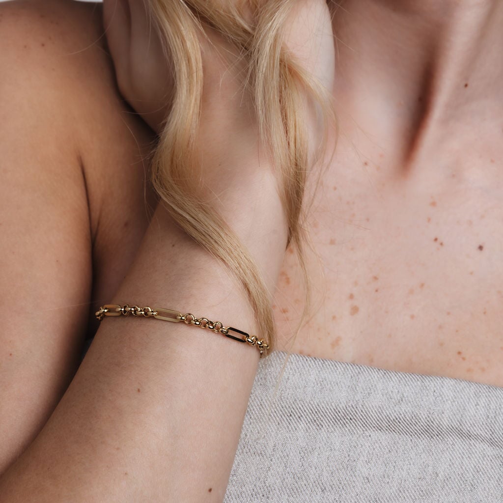 10K Trombone Mixed Link Chain Bracelet