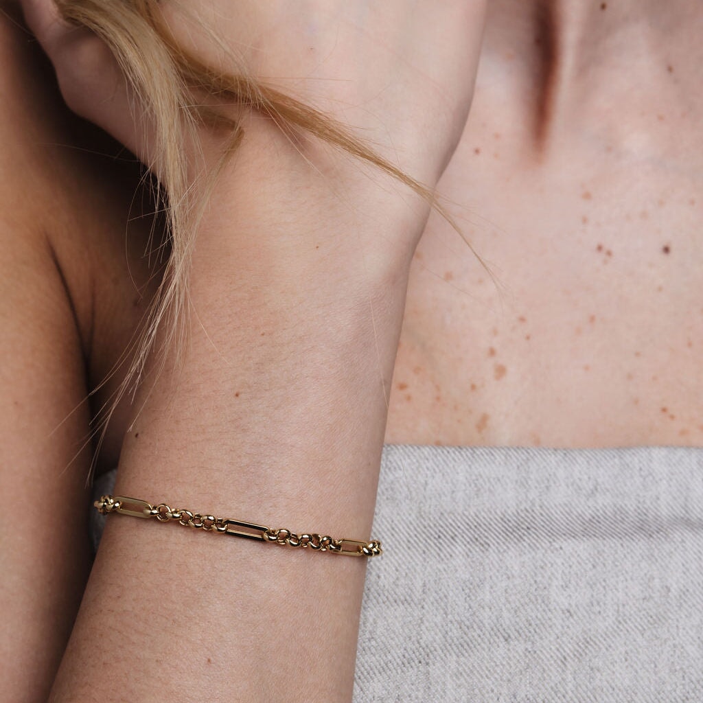 10K Trombone Mixed Link Chain Bracelet