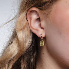 Bezel-Set Rectangle Drop Hoops - Light Green