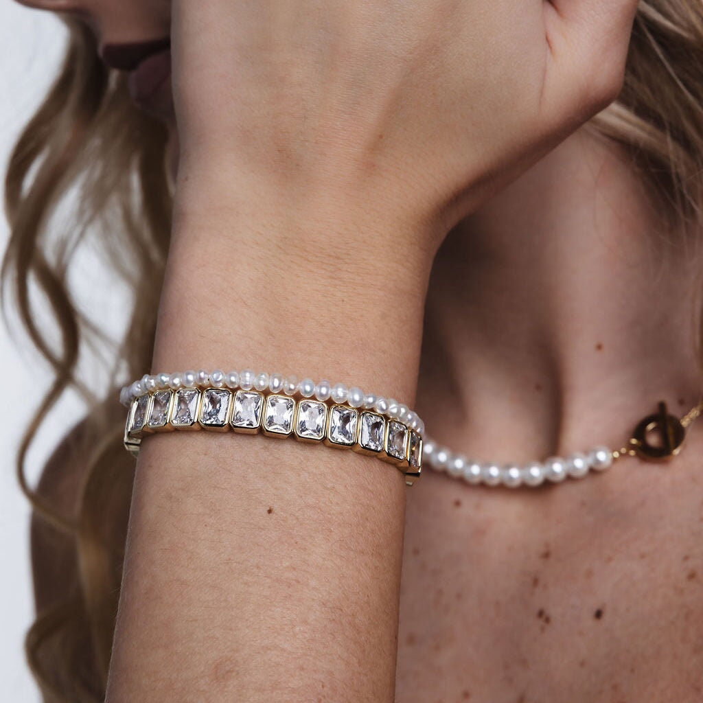 Emerald Cut Tennis Stretchy Bracelet