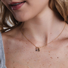Gold Petite Gothic letter + Birthstone Necklace