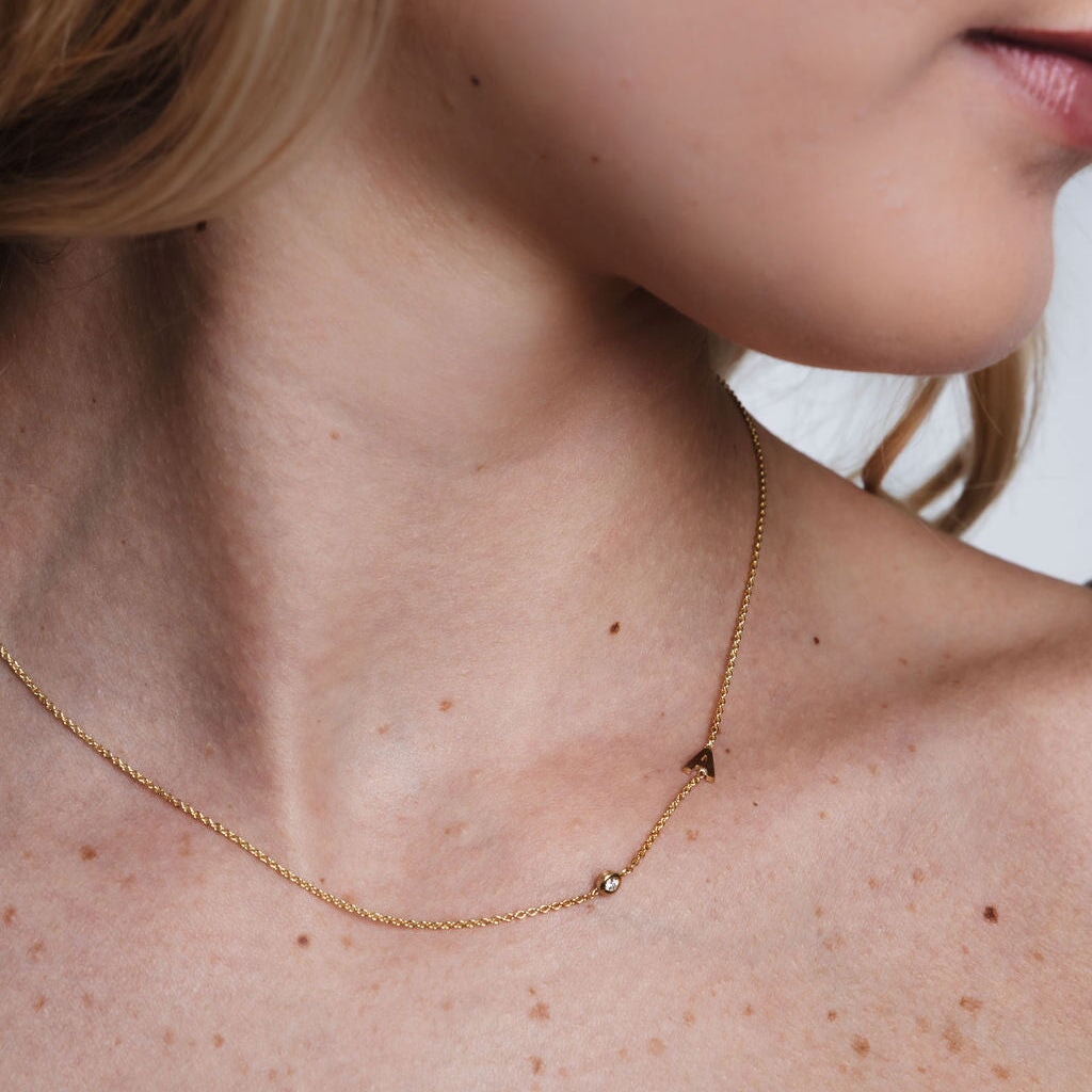 Asymmetrical Initial Birthstone Necklace