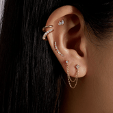 Mixed Shape Stud with Chain Earring - Single