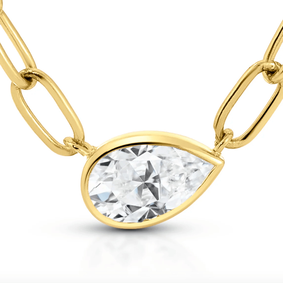 Pear Bezel on Paperclip Chain Necklace