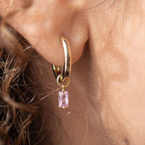 Pink Baguette Cut Hoop Charm