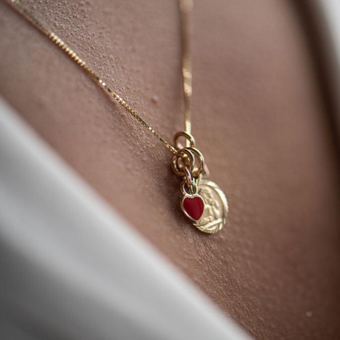 14K Gold Enamel Heart Charm