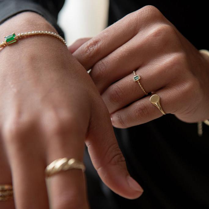 14K Gold Diamond and Emerald Ring