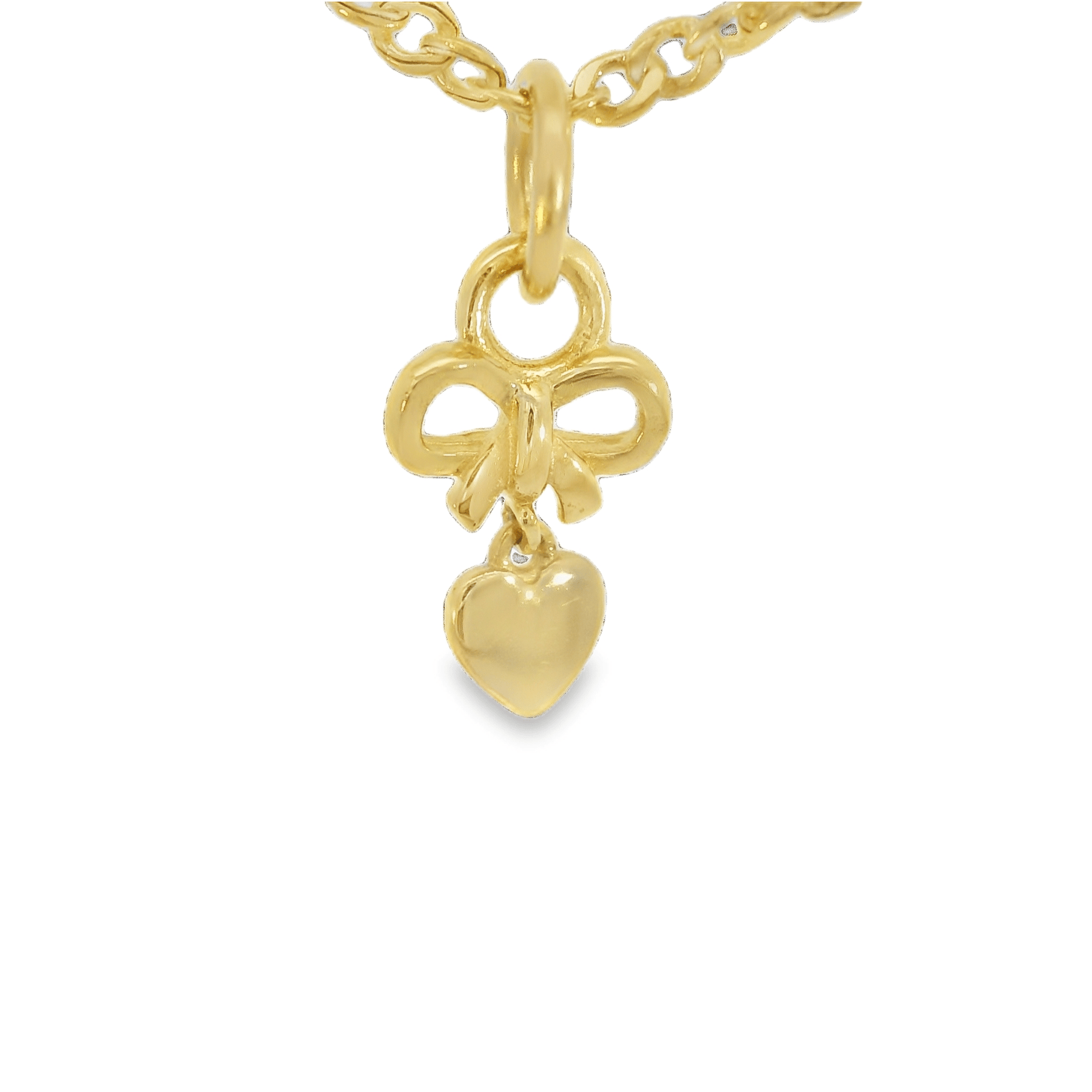 14K Gold Mini Bow Heart Drop Charm