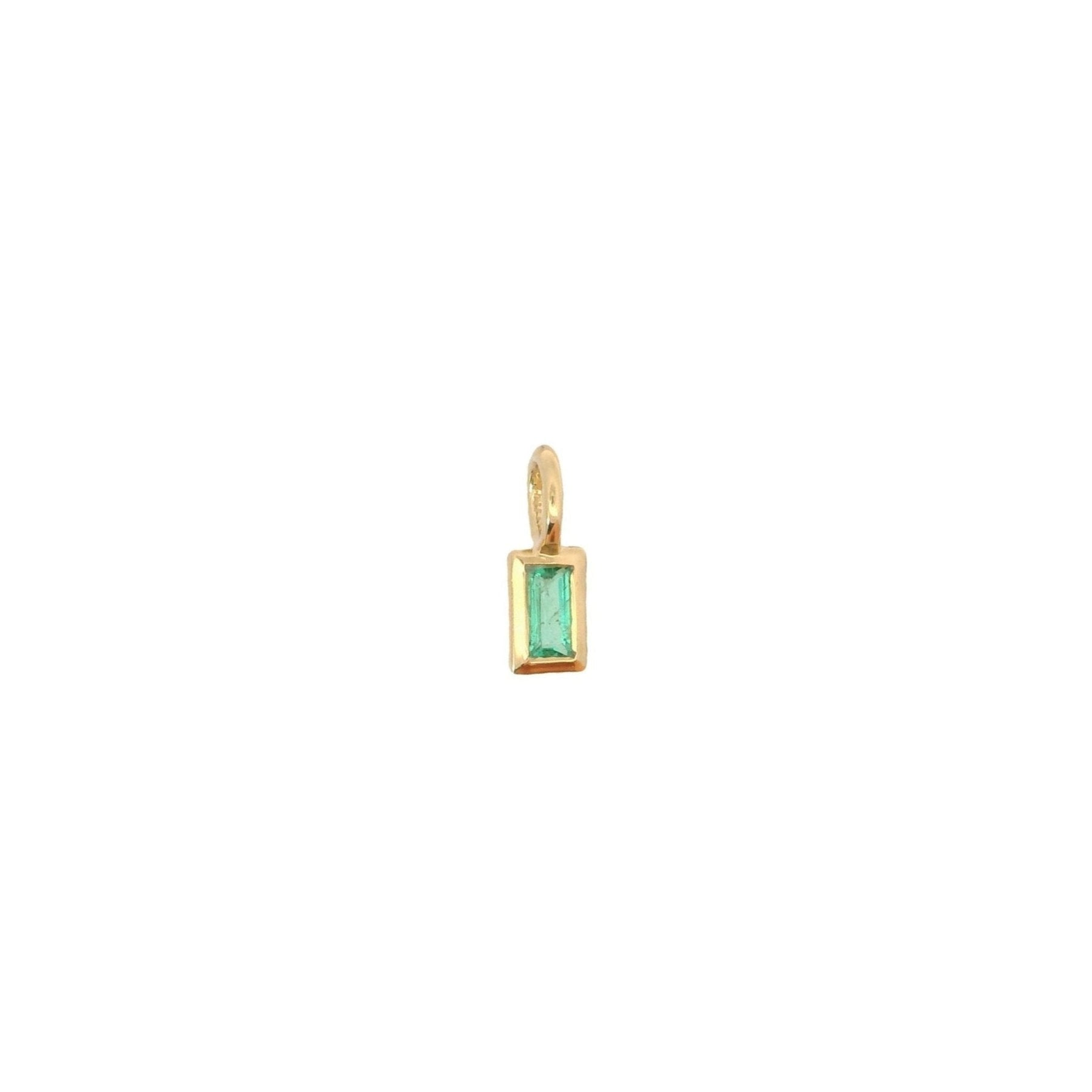 14K Gold Emerald Baguette Cut Charm