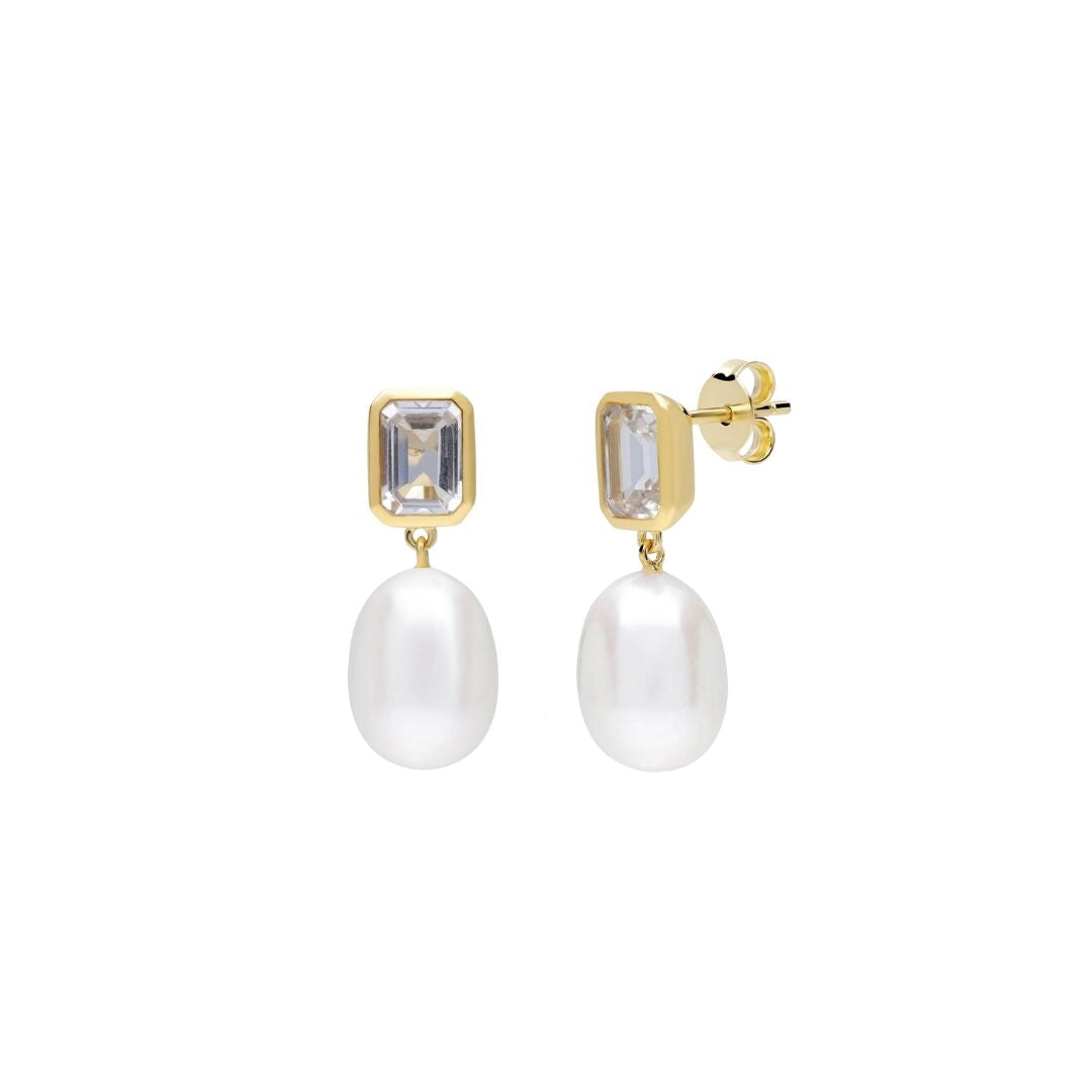 Pearl Drop Bezel Set Stud Earrings