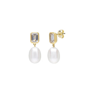 Pearl Drop Bezel Set Stud Earrings