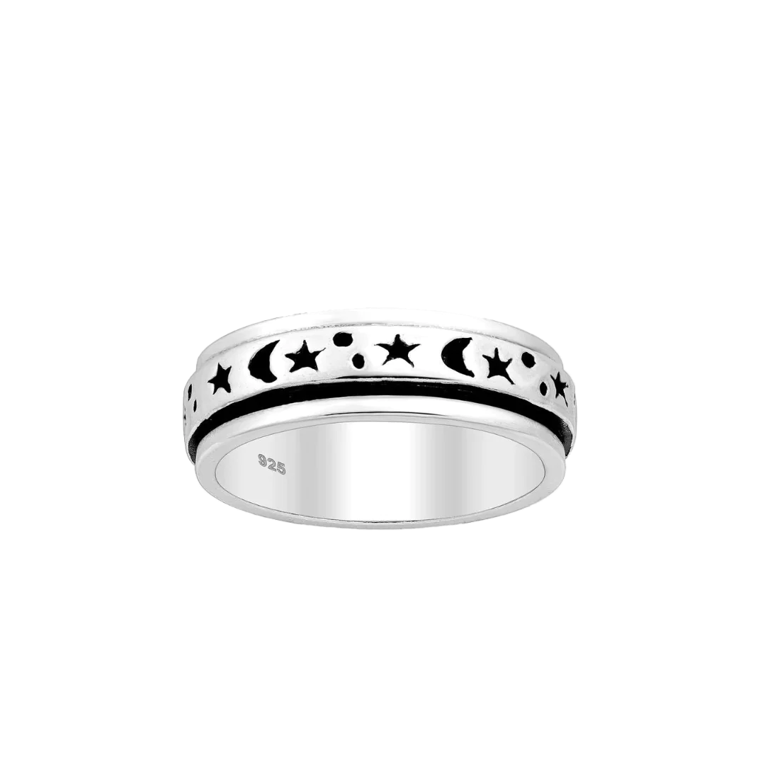 Moon and Star Spinner Ring