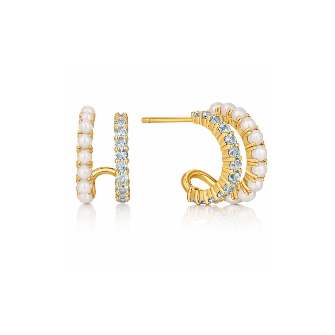 Double Blue & Pearl Hoops