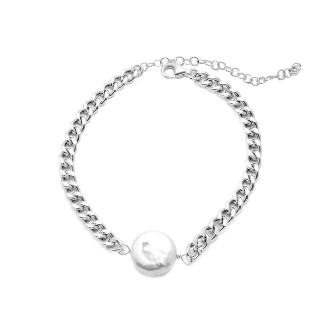 Curb Chain Single Pearl Bracelet