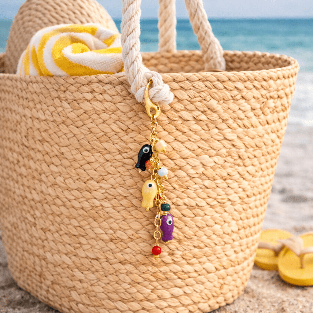 Multicolour Evil Eye with Fish Bag Charm