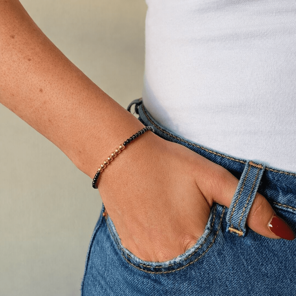 Shiny Hematite Beaded Ball Bracelet